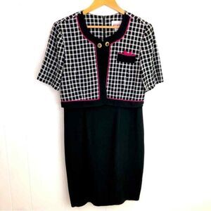 Vintage Petite Perceptions Black and Bright Pink‎ Suit Dress Little Jacket 8P